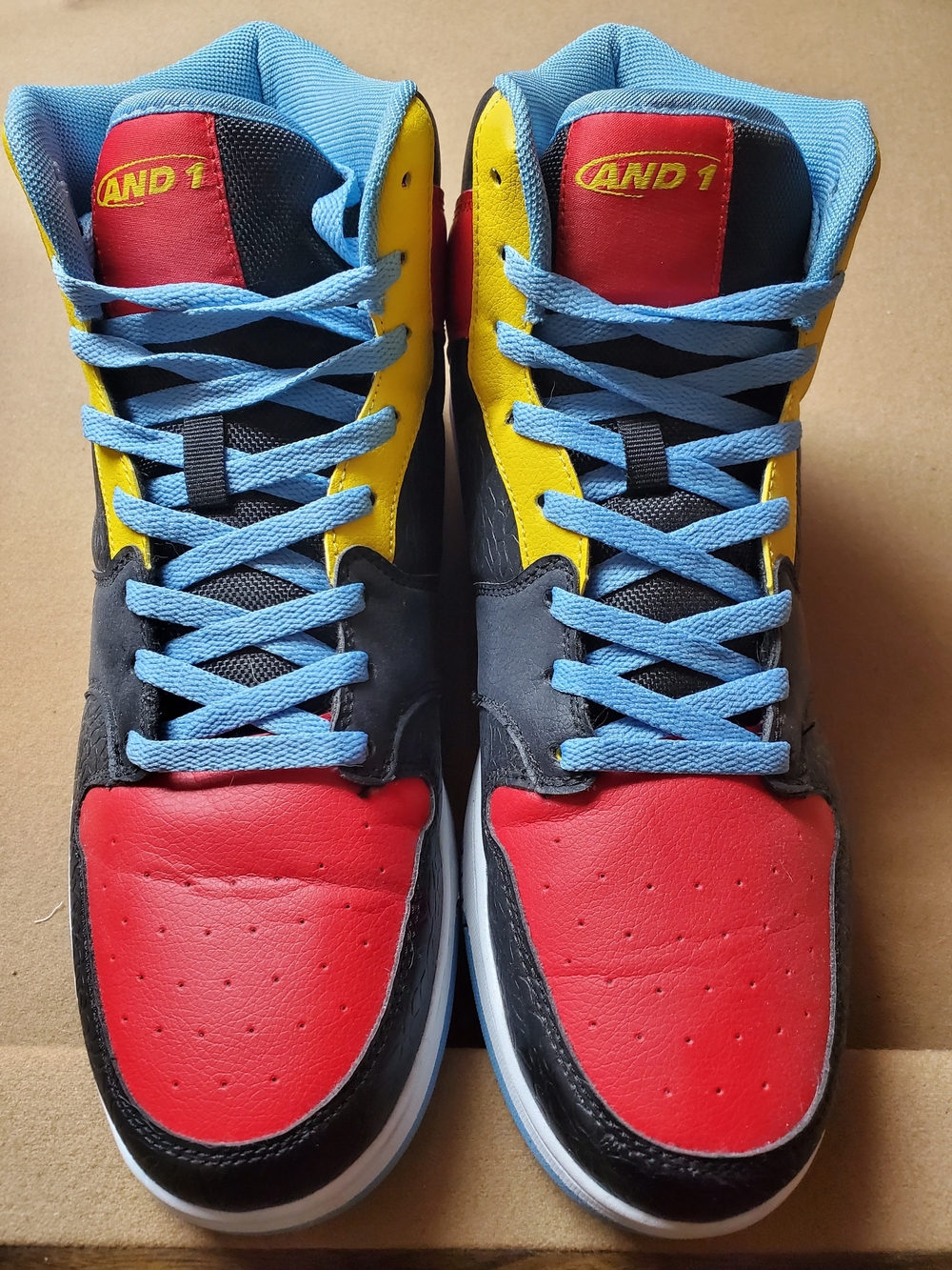 And1 Multicolor Colorblock High-Top Sneakers in Red, Blue, Yellow, Black